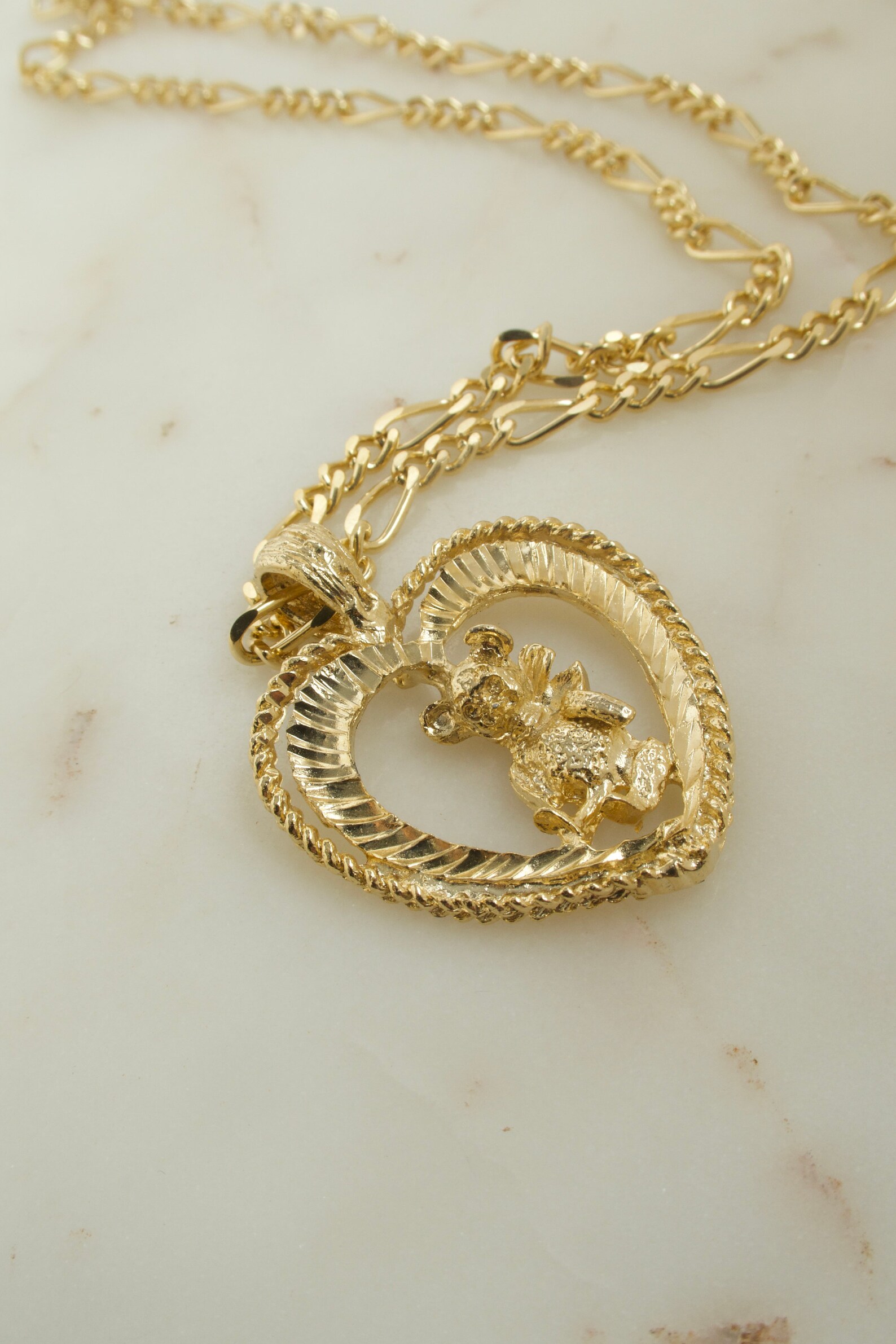 Vintage Gold Teddy Bear Heart Necklace Etsy