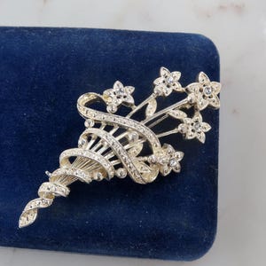 Vintage WLIND SP Rhinestone Floral Brooch