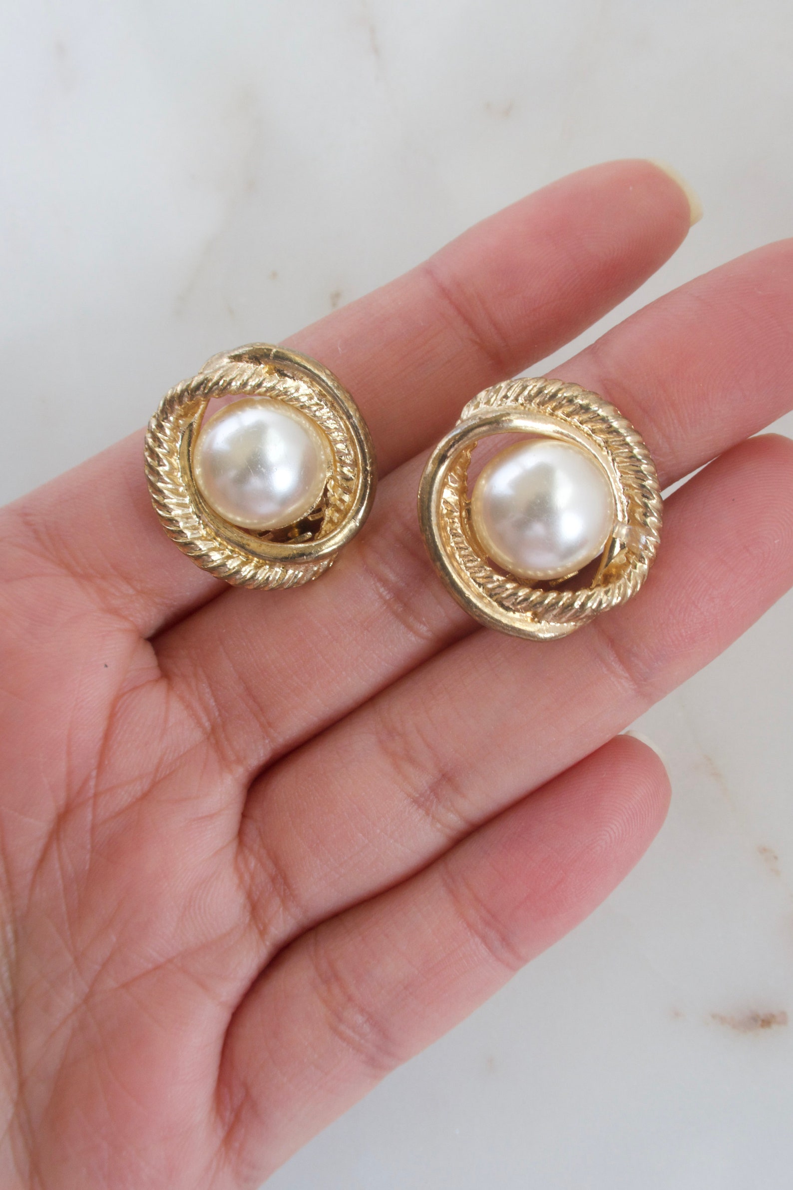 Vintage Pearl Round Clip on Earrings Etsy