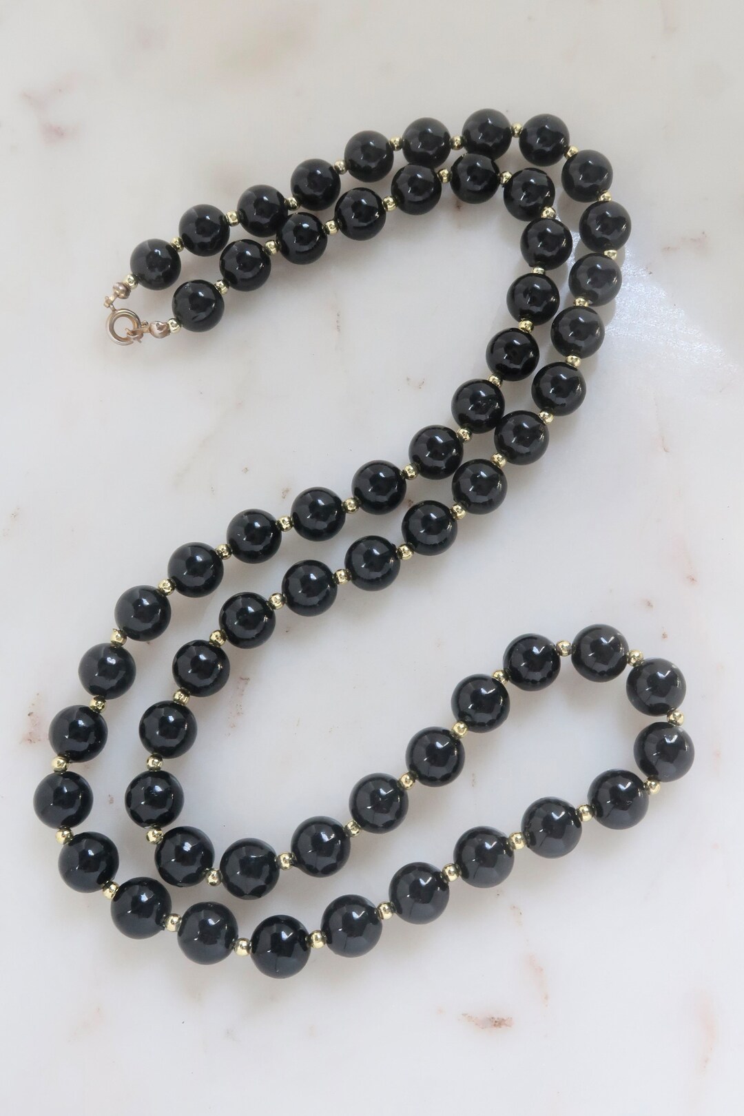 ★VINTAGE HOLLYWOOD★ Black Stone Beads Necklace_VH2478NE072 Vintage Estate Art Deco Hollywood Regency Faceted Black