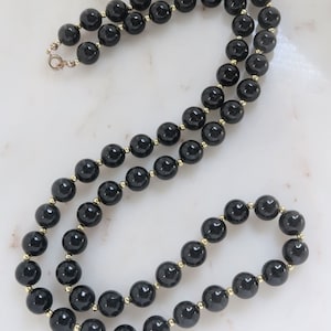 Vintage Black Beaded Necklace Statement Necklace Black Ball Bead Necklace