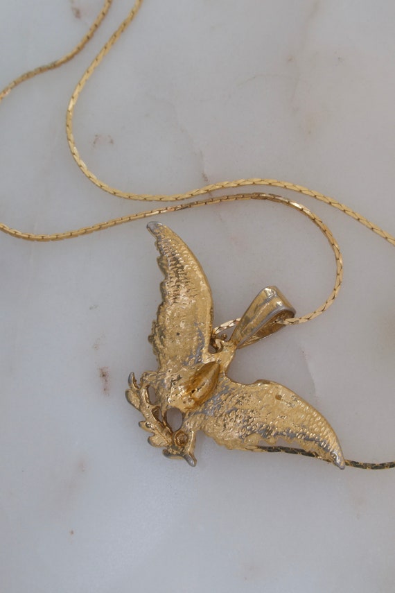 Vintage Gold Eagle Necklace - Eagle Pendant - Bir… - image 8