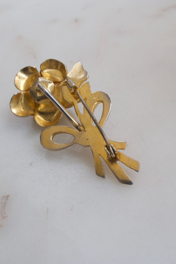Vintage Damascene Flower Brooch Gold Flower Pin G… - image 7