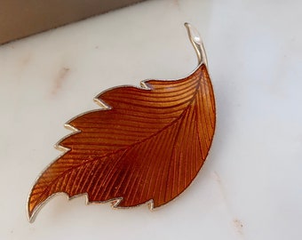 Vintage Brown Enamel Leaf Brooch