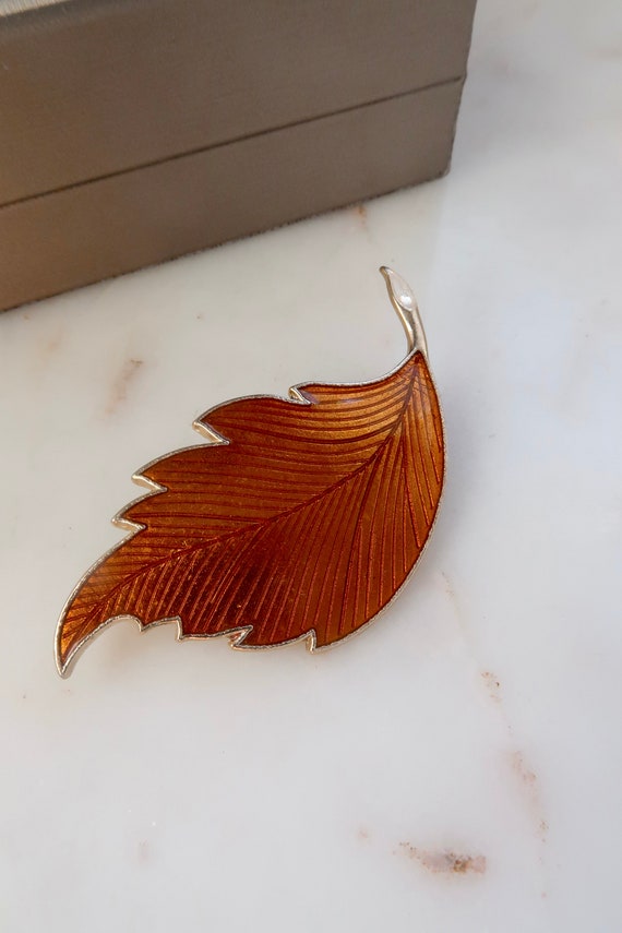 Vintage Brown Enamel Leaf Brooch