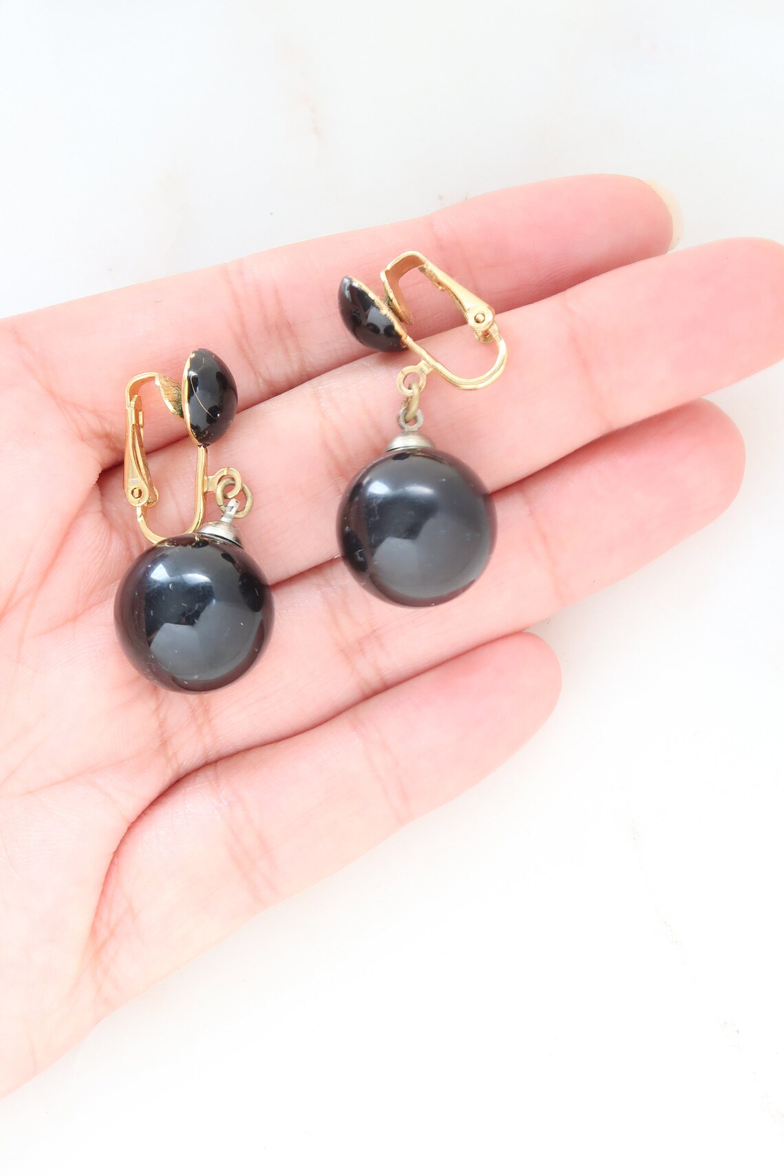 Vintage Black Ball Dangle Earrings Etsy