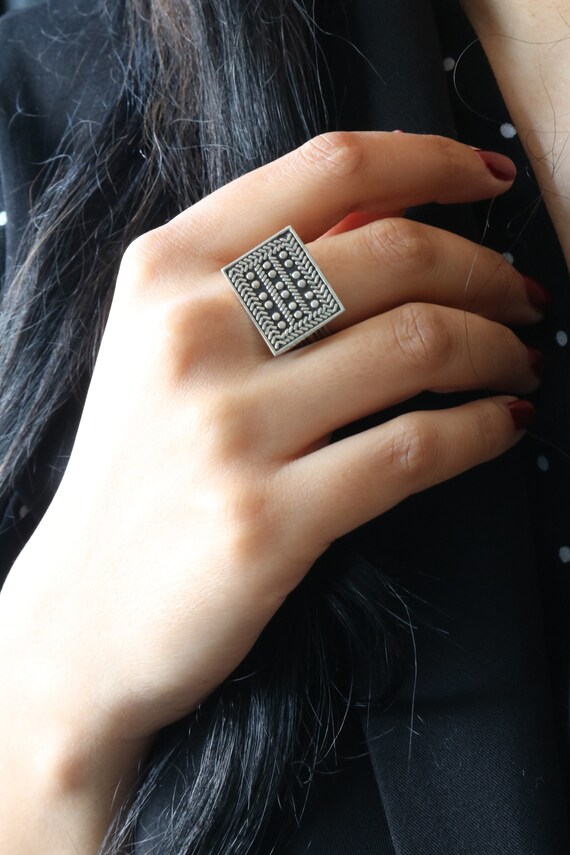 Sterling Silver Square Ring - Geometric Ring - Si… - image 2