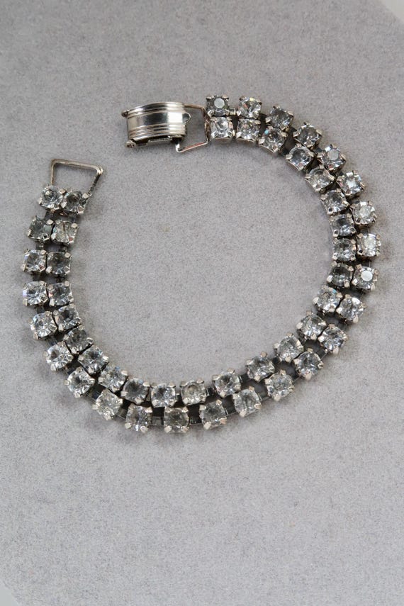 Vintage Rhinestone Strand Silver Double Strand Bracelet