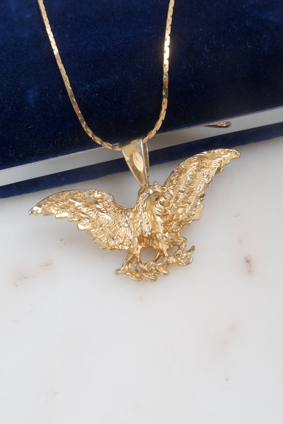 Vintage Gold Eagle Necklace - Eagle Pendant - Bir… - image 1