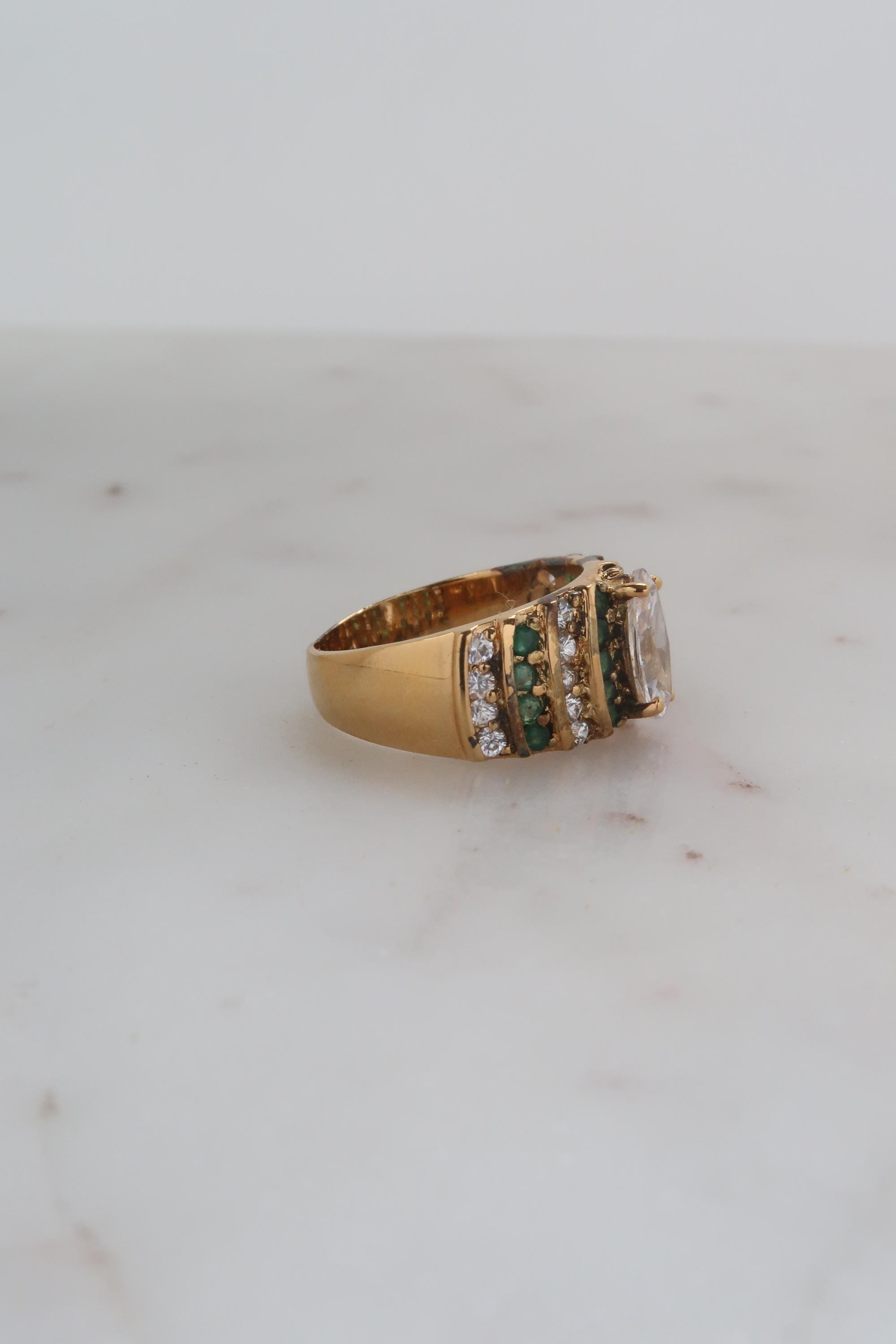 Bague Marquise Ancienne – Argent Vermeil – Fin XVIIIe Siècle – Taille 60 – Pierres Du Rhin