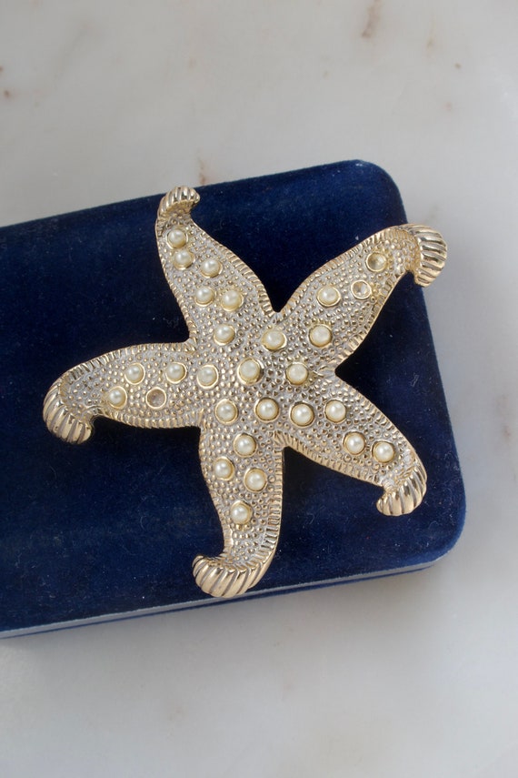 Vintage Gold Starfish Brooch Pearl Starfish Pin St