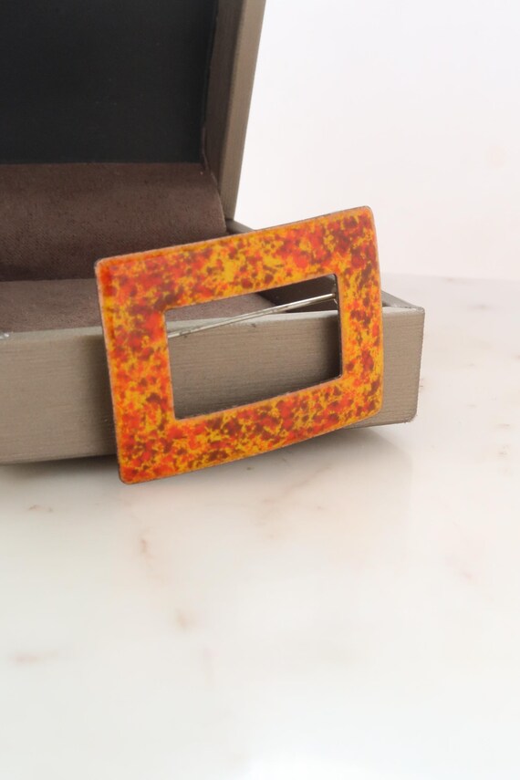Vintage Orange Rectangle Shape Brooch - image 11