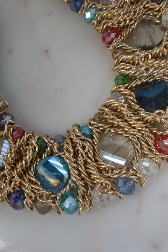 Vintage Multi Color Crystal Necklace Gold Necklac… - image 8