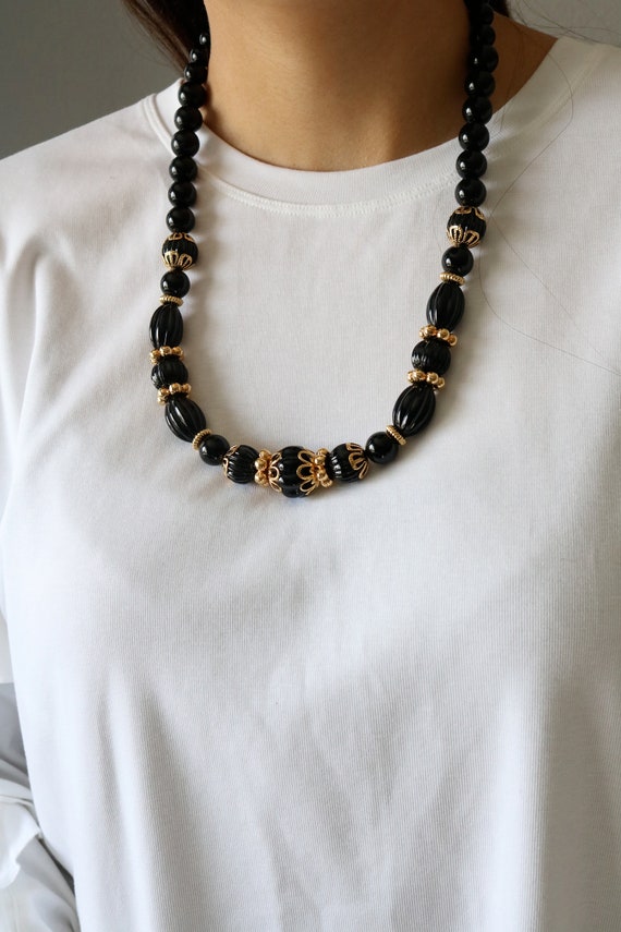 Vintage Trifari Black Bead Necklace - Etsy