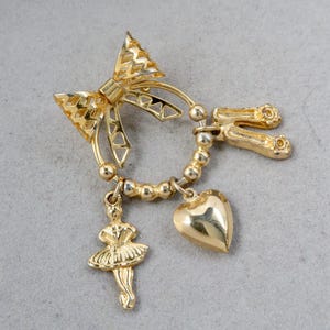 Vintage Ballet Charms Filigree Bow Brooch