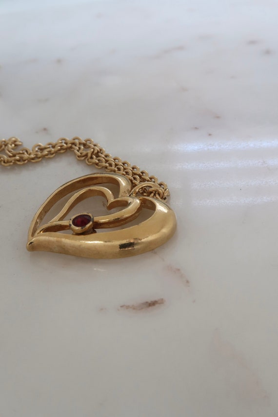 Vintage AVON Heart Pendant Necklace Double Heart … - image 3