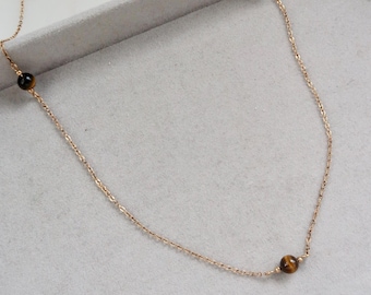 Vintage 1978 12k Gold Filled Artistry Amyway Genuine Tiger's Eye Stones Necklace