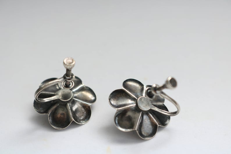 Silver Flower Earrings Boho Silver Earrings Vintage Sterling Silver Rose Flower Earrings Tribal Flower Earrings