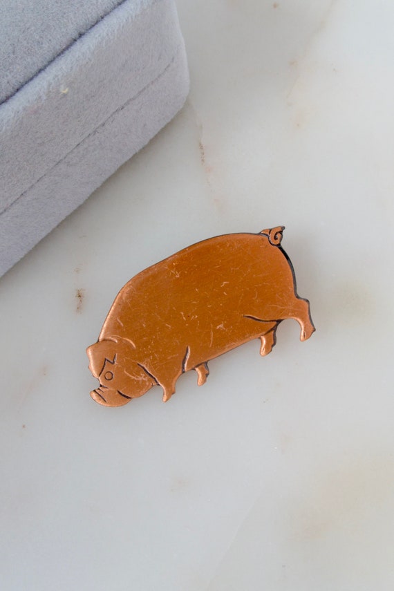 Vintage Pig Brooch Animal Brooch Copper Pig Pin