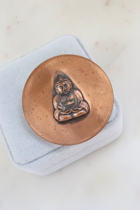 Vintage Copper Buddha Brooch Praying Buddha Pin Ci