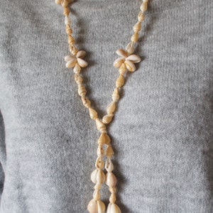 Vintage Seashell Bead Necklace -  Beach Seashell Bead Necklace - Shell Tassel Necklace - Gift For Her