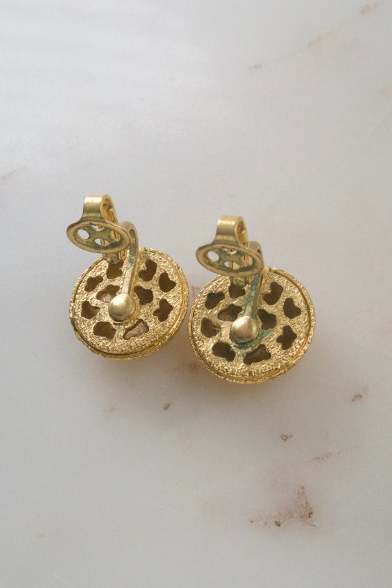Vintage Crown Trifari Gold Button Clip On Earring… - image 7