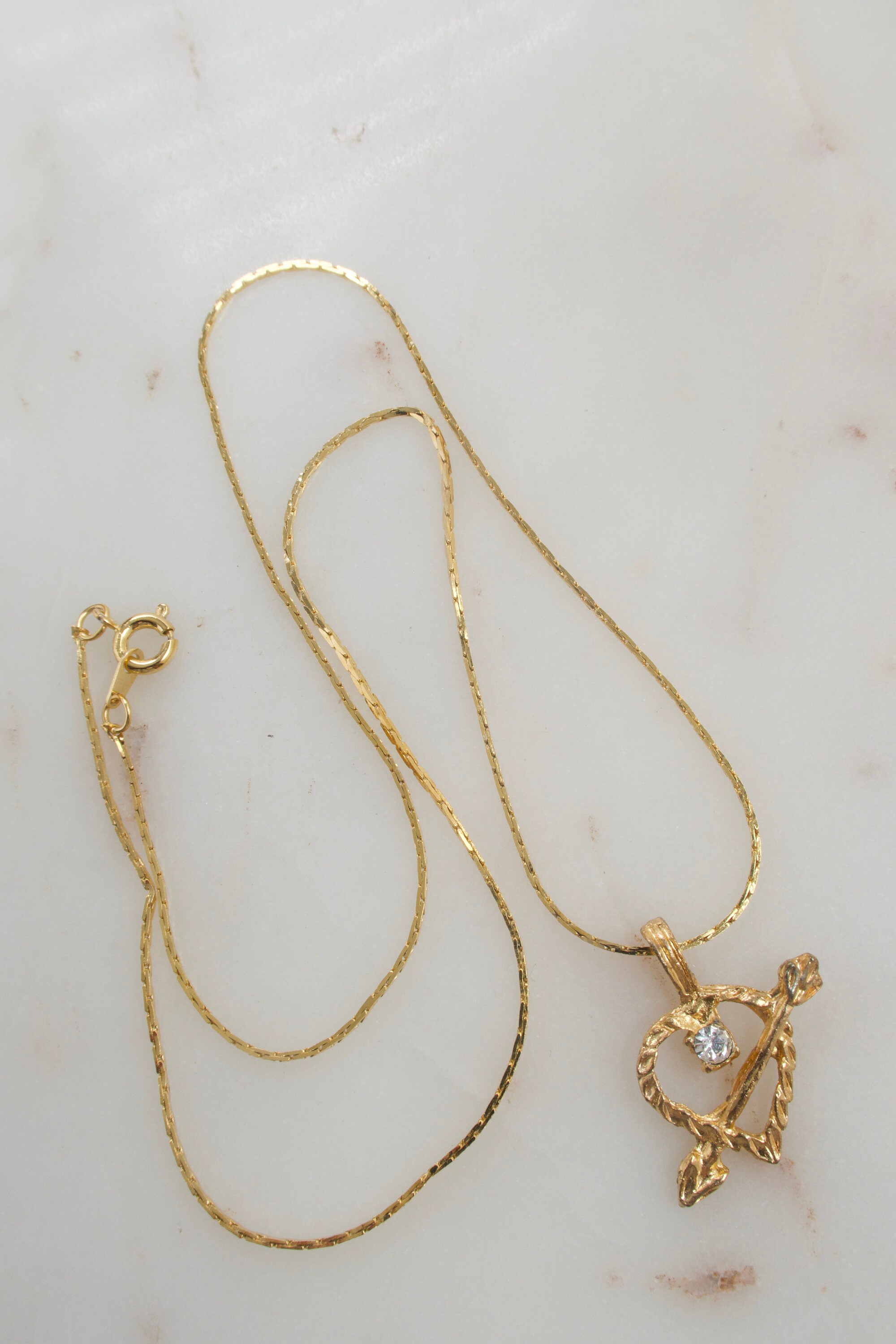 Vintage Gold Heart and Arrow Necklace - Etsy