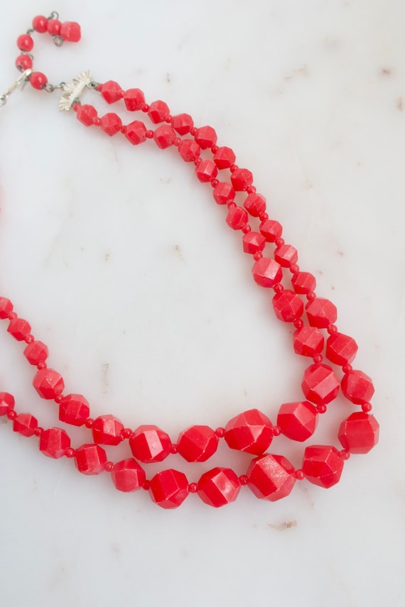 Vintage 1960s JAPAN Red Bead Multi Strand Necklace
