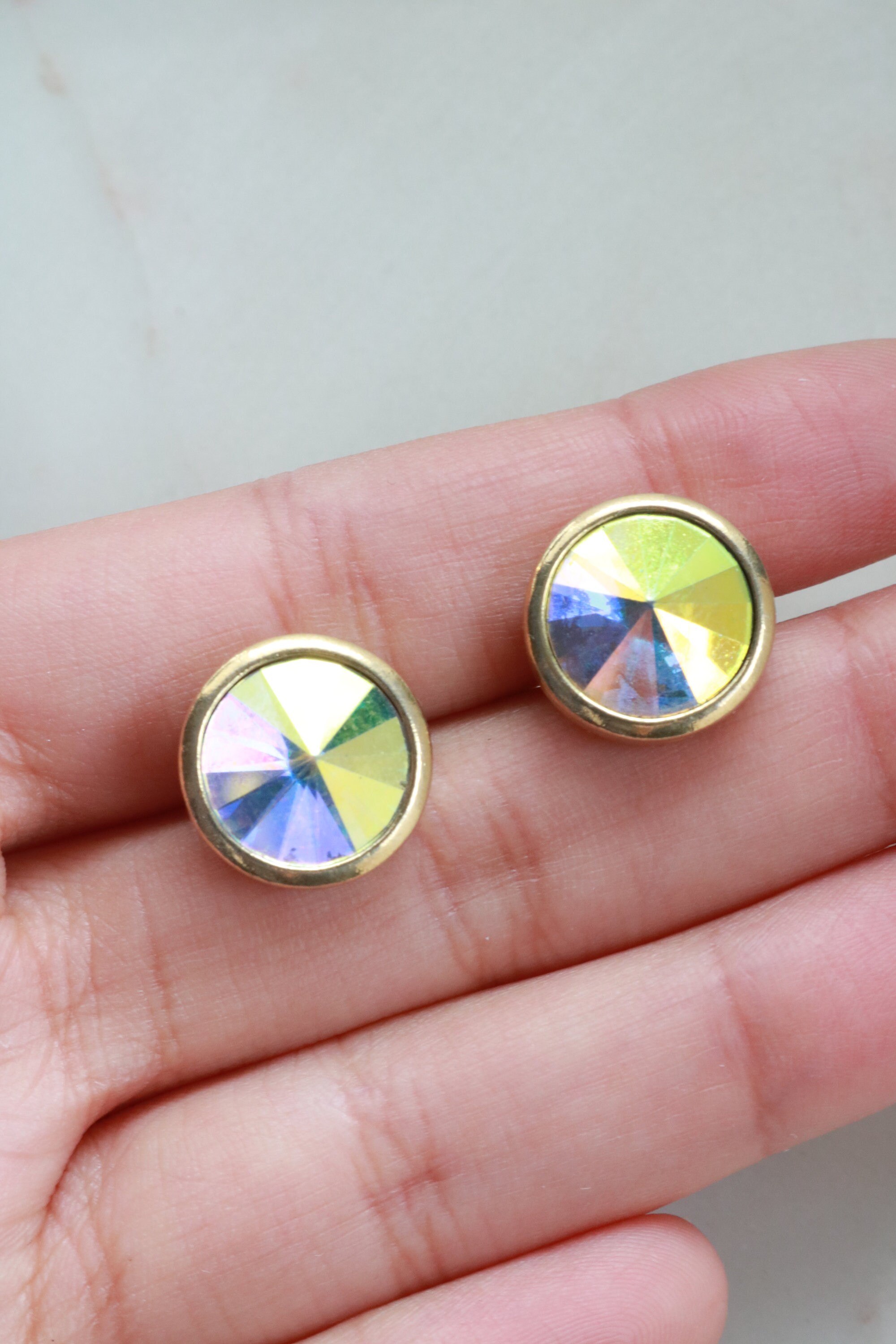Vintage Aurora Borealis Stud Earrings Etsy
