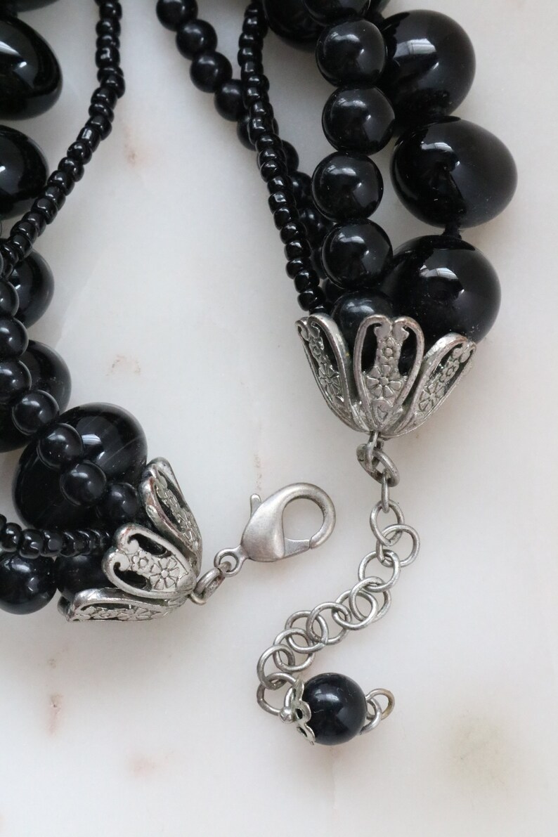 Black Bead Strand Necklace