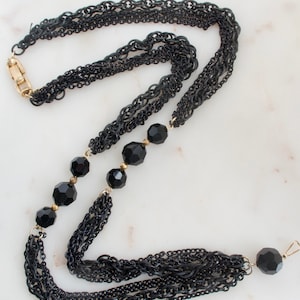 Vintage 1950s Crown Trifari Black Multi Strand Necklace
