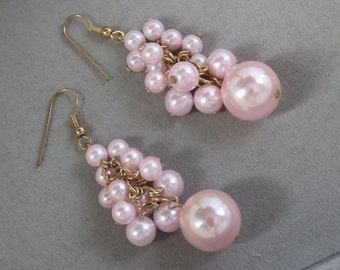 Boucles D'oreilles Anciennes En Perles Roses Véritables - Monture Plaqué Or - Style Puces/clous - Occasion