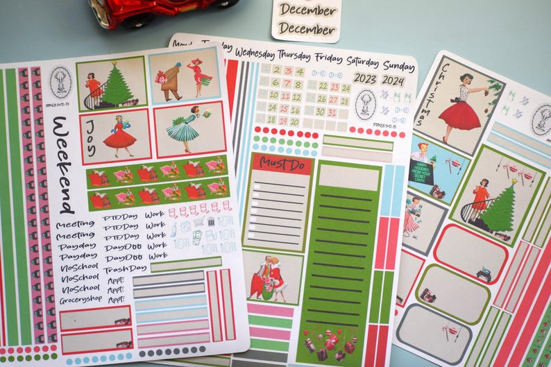 Plum Paper 8.5x11 ME, Weekly Planner Sticker Kit #15, Retro Christmas ...