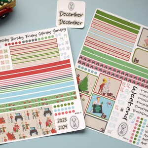 Plum Paper 7x9 Quad Lined and Blank Weekly Planner Sticker Kit #15, Retro Christmas