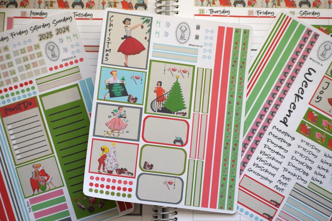 Plum Paper 8.5x11 ME, Weekly Planner Sticker Kit #15, Retro Christmas ...