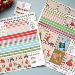 Plum Paper 7x9 Two Sided Days Weekly Planner Sticker Kit #15, Retro Christmas