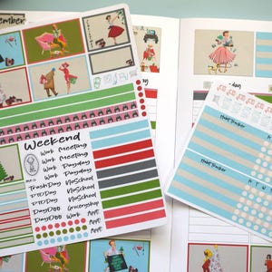 Plum Paper 7x9 Vertical Priorities Weekly Planner Sticker Kit #15, Retro Christmas