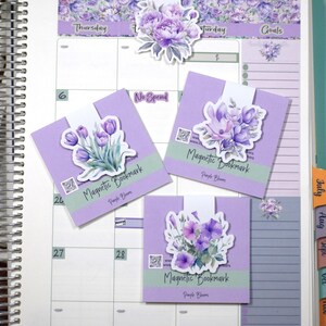 Magnetische boekenleggers, thema paarse bloemen