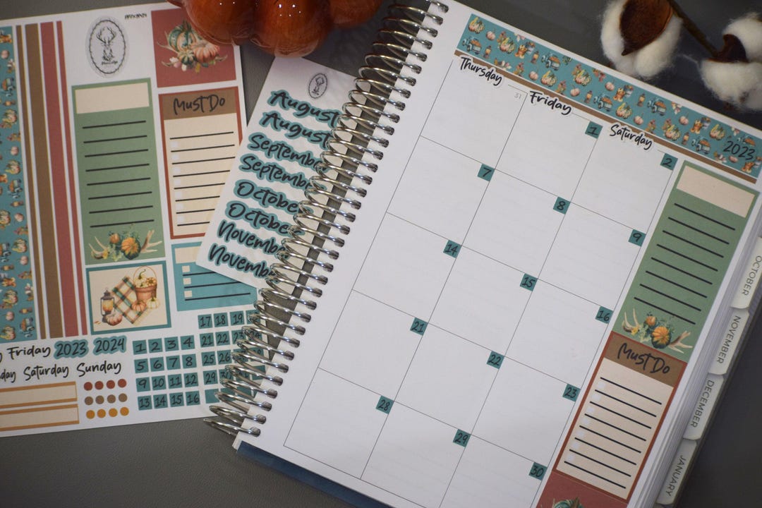 Plum Paper 7x9 Monthly Header Sheet Planner Stickers #14, Autumn Blue ...