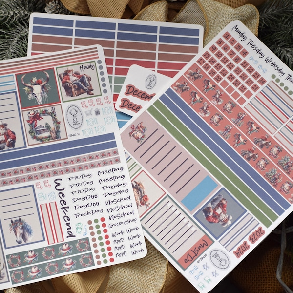 Plum Paper 7x9 MAE Weekly Planner Sticker Kit #16, Western Santa