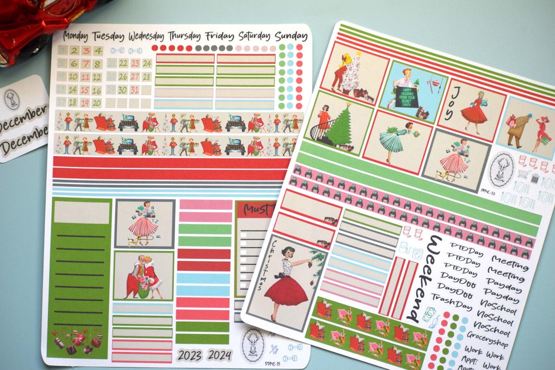 Plum Paper 7x9 ME Weekly Planner Sticker Kit #15, Retro Christmas - Etsy