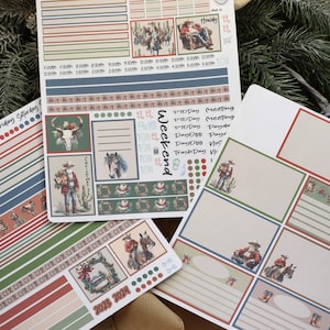 Plum Paper 7x9 Weekly Overview Weekly Planner Sticker Kit #16, Western Santa