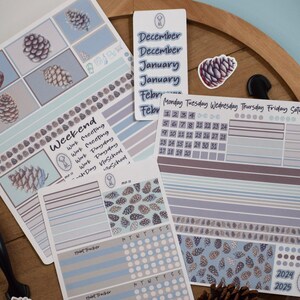 Plum Paper 7x9 Vertical Priorities Weekly Planner Sticker Kit #18, Winter of Pinecones