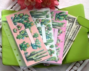 A6 Laminated Cash Envelopes, A7 Laminated Cash Envelopes, Cash Binder Envelope, Cactus Galore Theme