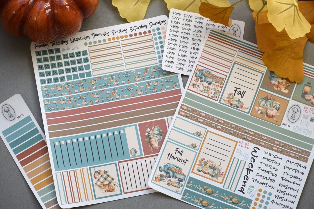 Plum Paper 7x9 Hourly Weekly Planner Sticker Kit #14, Autumn Blue Truck ...