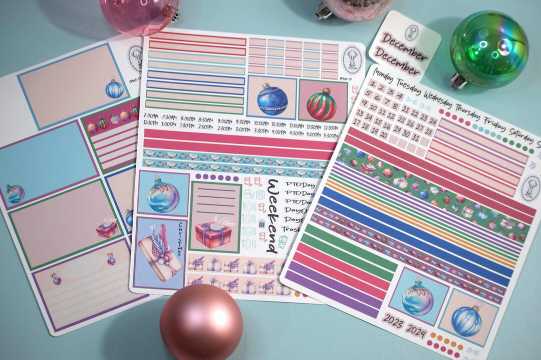 Plum Paper 7x9 Weekly Overview Weekly Planner Sticker Kit #17, Baubles ...