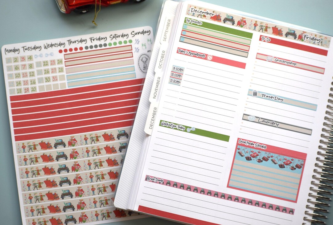 Plum Paper 7x9 Daily Weekly Planner Sticker Kit #15, Retro Christmas - Etsy