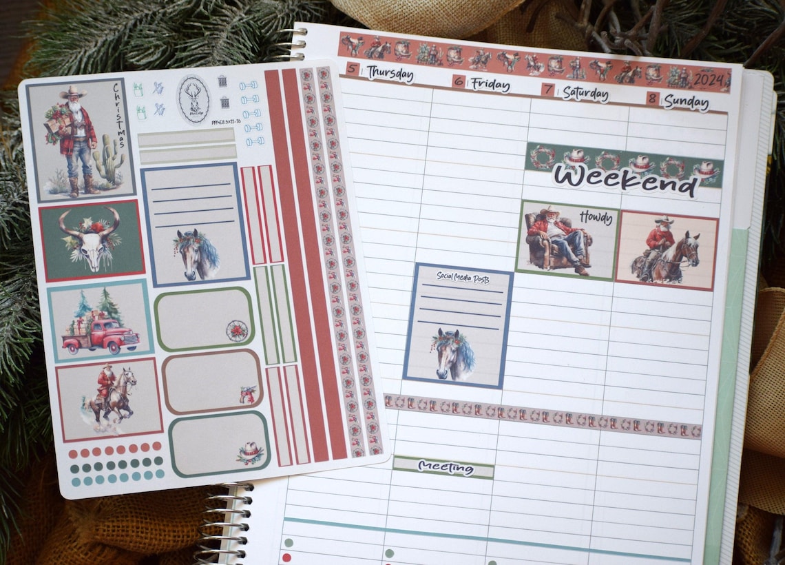 Plum Paper 8.5x11 ME, Weekly Planner Sticker Kit #16, Western Santa - Etsy