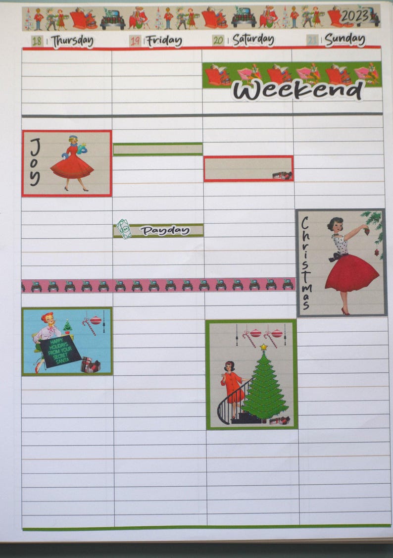 Plum Paper 8.5x11 ME, Weekly Planner Sticker Kit #15, Retro Christmas ...
