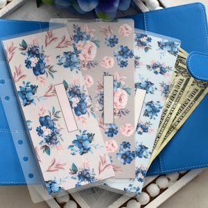Sobres laminados para efectivo A6, sobres laminados para efectivo A7, sobre para carpeta de efectivo, diseño de flores azules